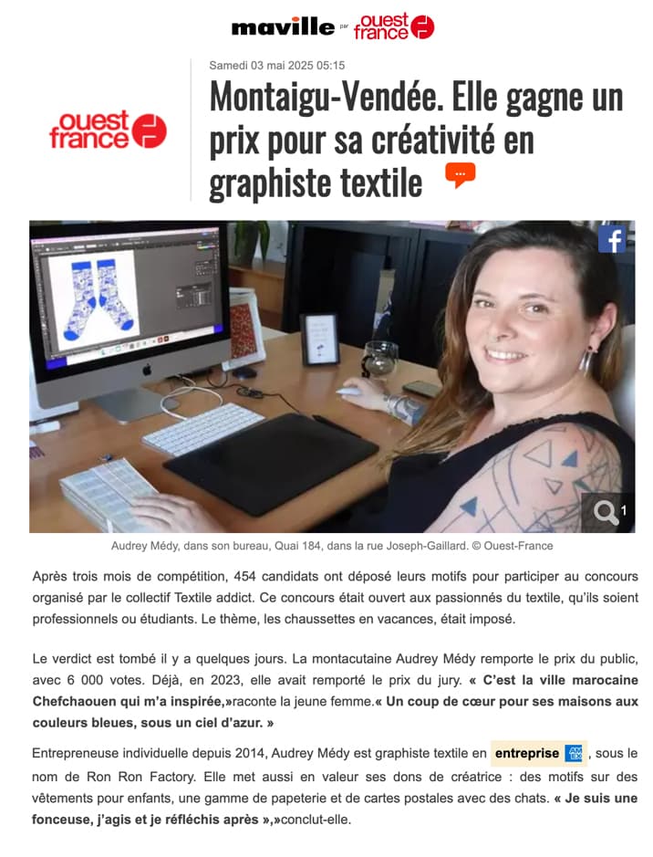 article presse publié dans maville audrey medy concours textile addict 2025
