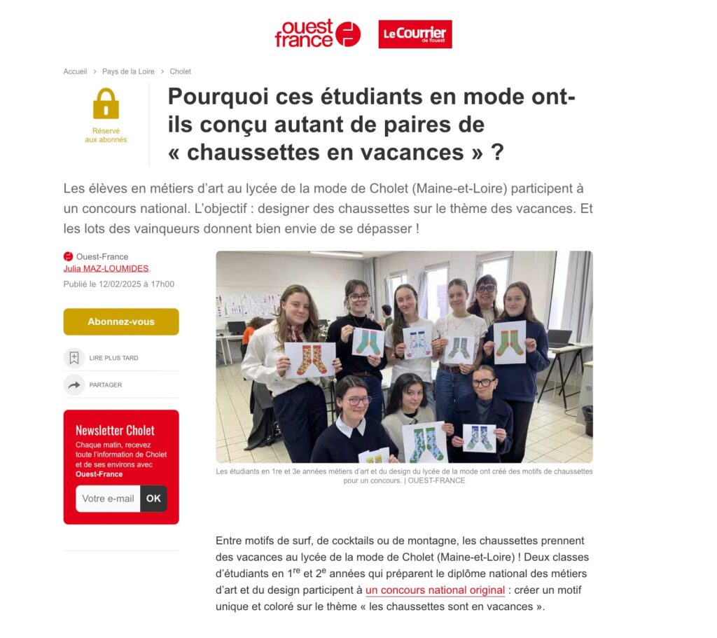 article presse publié dans ouest france fevrier concours textile addict 2025