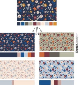 exemples de déclinaisons des couleurs à partir de la gamme de couleurs principale du concours textile addict édition 2026