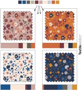 gamme couleurs du concours textile addict 2026 déclinée sur des échantillons de tissus
